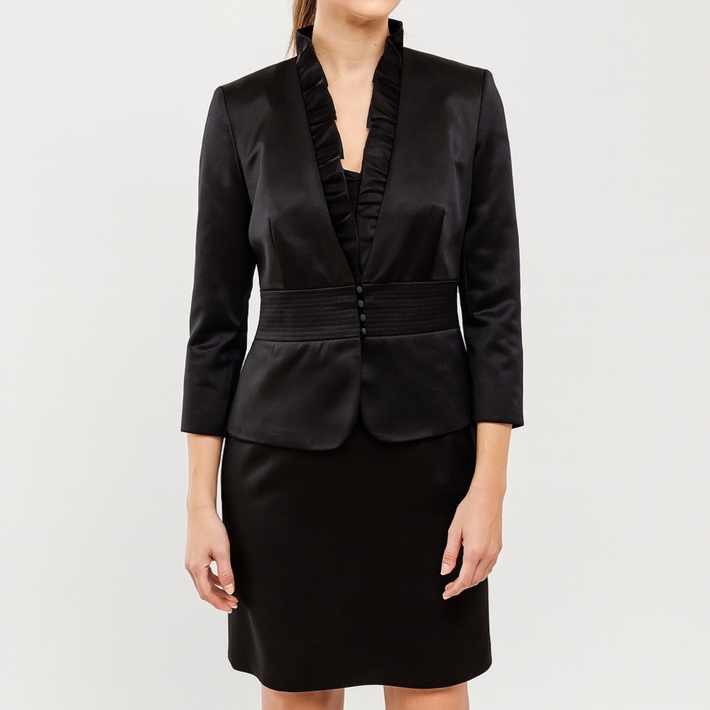Tahari Black Blazer with Ruffle Trim